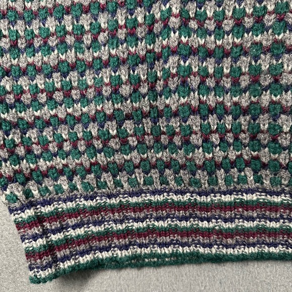 Vtg Eddie Bauer Mens XL 100% Wool Chunk Knit Sweater Green Burgundy Crew Neck - Picture 2 of 14
